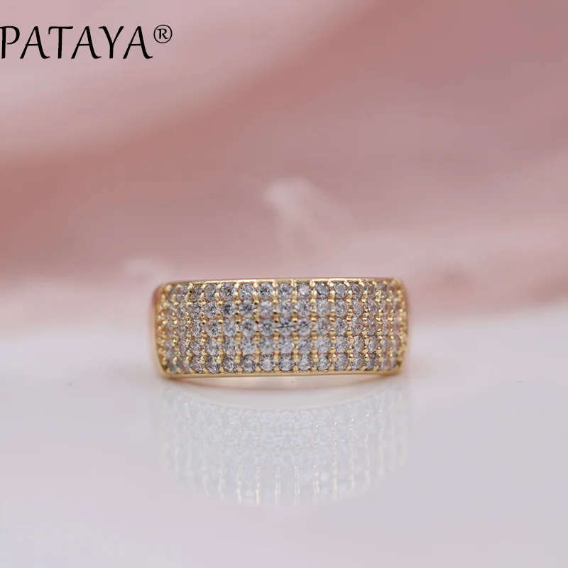 PATAYA New Arrivals 5 Row Lines White Natural Zirconia Fashion Wedding Engagement Rings For Women 585 Rose Gold Color Jewelry