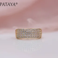 PATAYA New Arrivals 5 Row Lines White Natural Zirconia Fashion Wedding Engagement Rings For Women 585 Rose Gold Color Jewelry