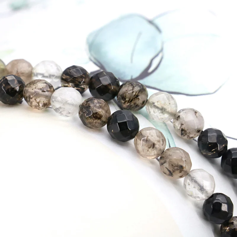 New 6mm Black Multicolor Watermelon Tourmaline Faceted Round Loose Beads 15