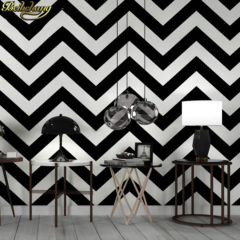 beibehang Luxury 3D Black white stripes Wallpaper Flocking Non-woven Wallpaper Roll Living Room bedroom TV mural Wall Paper Roll