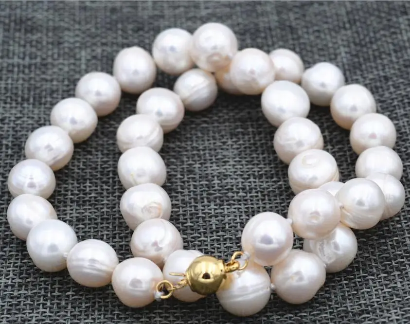 

Classic Jewelry 9-10mm white baroque pearl necklace real natural freshwater pearl 17inch / 43cm