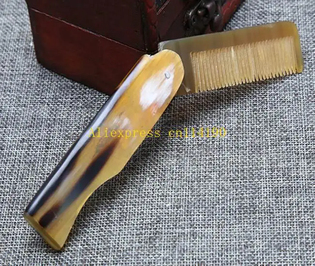 

50pcs/lot Fast shipping Foldable Horn comb Portable Folding Comb Anti-Static Hairbrush Handmade Natural Ox Horn Combs