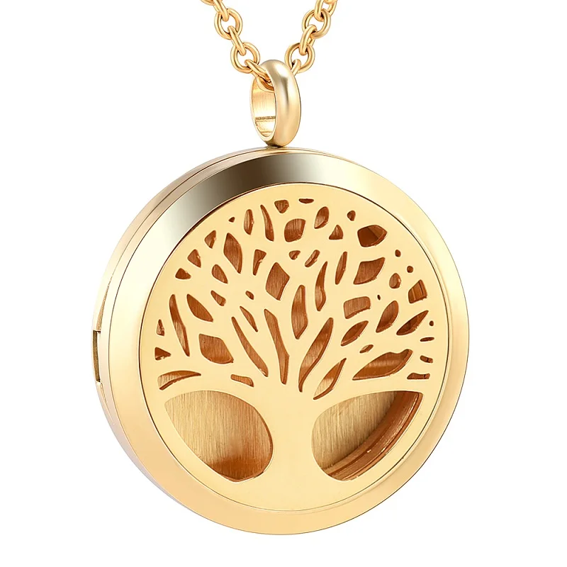 Levensboom Aromatherapie Essentiële Olie Diffuser Hanger Ketting Roestvrij Staal Aromatherapie Essentiële Olie Diffuser + 12 Stuks Pads