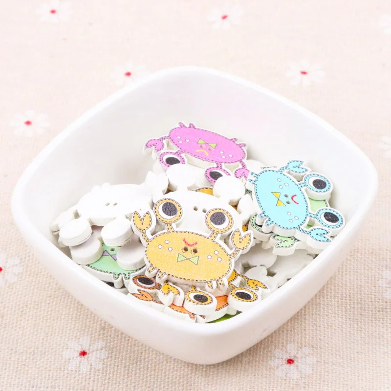 Mix Colours Crab Pattern Wooden Buttons 2 Holes Handmade Sewing Scrapbooking Crafts Decoration DIY 21x28mm 20pcs T1586-FD