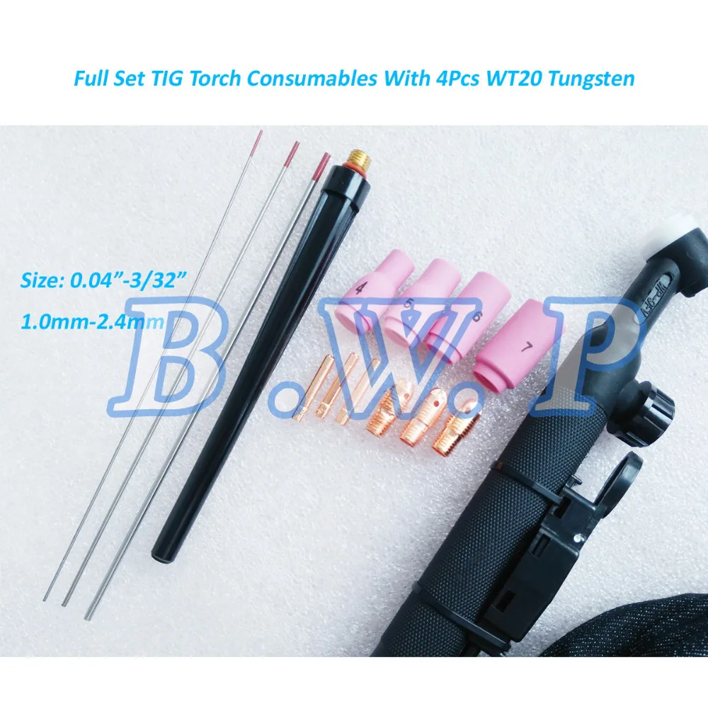 WP-9FV TIG Welder Gun 12 Feet(4M) Flexible Neck with Gas Valve 125Amps Include 14PCS Full Set TIG Torch Consumables