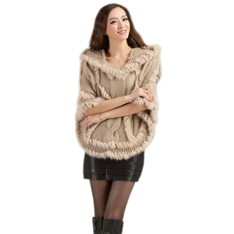 2017 thermal warm winter raccoon fur cape knitted real rabbit fur coat women female outwear