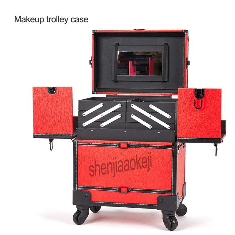 Makeup trolley case Multi-layer Beauty & Makeup Storage Trolley Aluminum Alloy Cosmetic Case Travel Toiletry Trunk Carrier 1pc