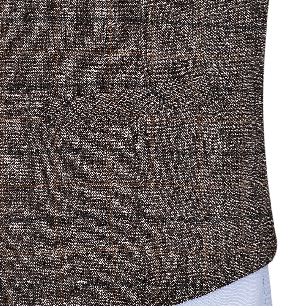 Mens Business Vest Boutique Slim Fit Single-breasted Cotton Suit Wool Plaid Brown Waistcoat For Wedding Formal Vest Groomsmen view 6