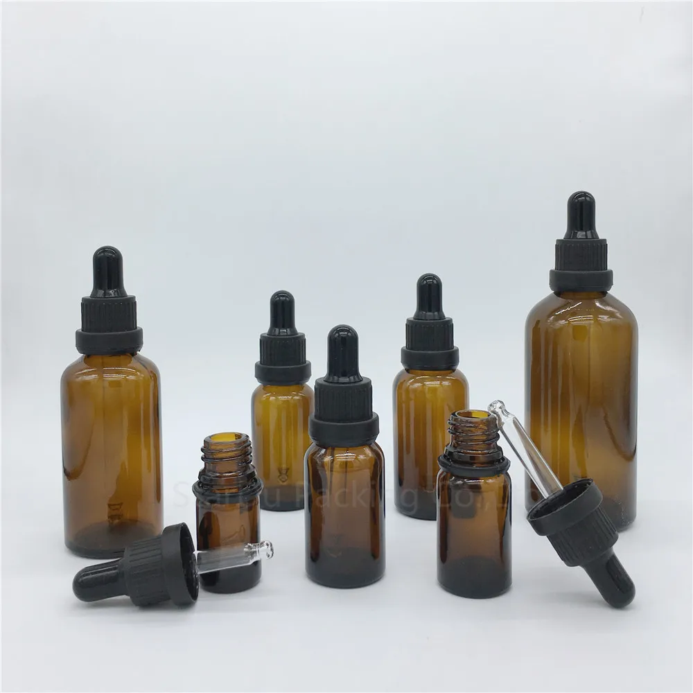 

5ml 10ml 15ml 20ml 30ml 50ml 100ml Amber Glass Dropper Bottle, Empty Glass Essential Oil Bottle With Tamper Evident 200pcs