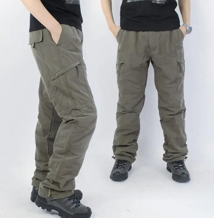 Winter New Thicken Men Pants with plush Straight More than a pocket Warm Pants Man Keep Trousers overalls pantalones broek