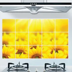 Kitchen Oil-Proof Wall Sticker Sunflower Waterproof Poster Mural Home Decor Wallpaper Prevent High Temperatures Wall Art Decal