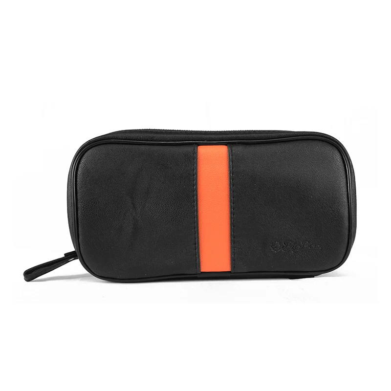 RU-MUXIANG Black & Orange Strip Soft PU Leather Pipe Pouches Bag for 2 Smoking Pipes Tamper FilterCleaner Tools Briefcase fc0007