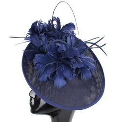 Women Feathers Millinery Hats Fascinator Imitation Sinamay Derby Kentucky Caps Bridal Married Elegant Headpieces For Occasion