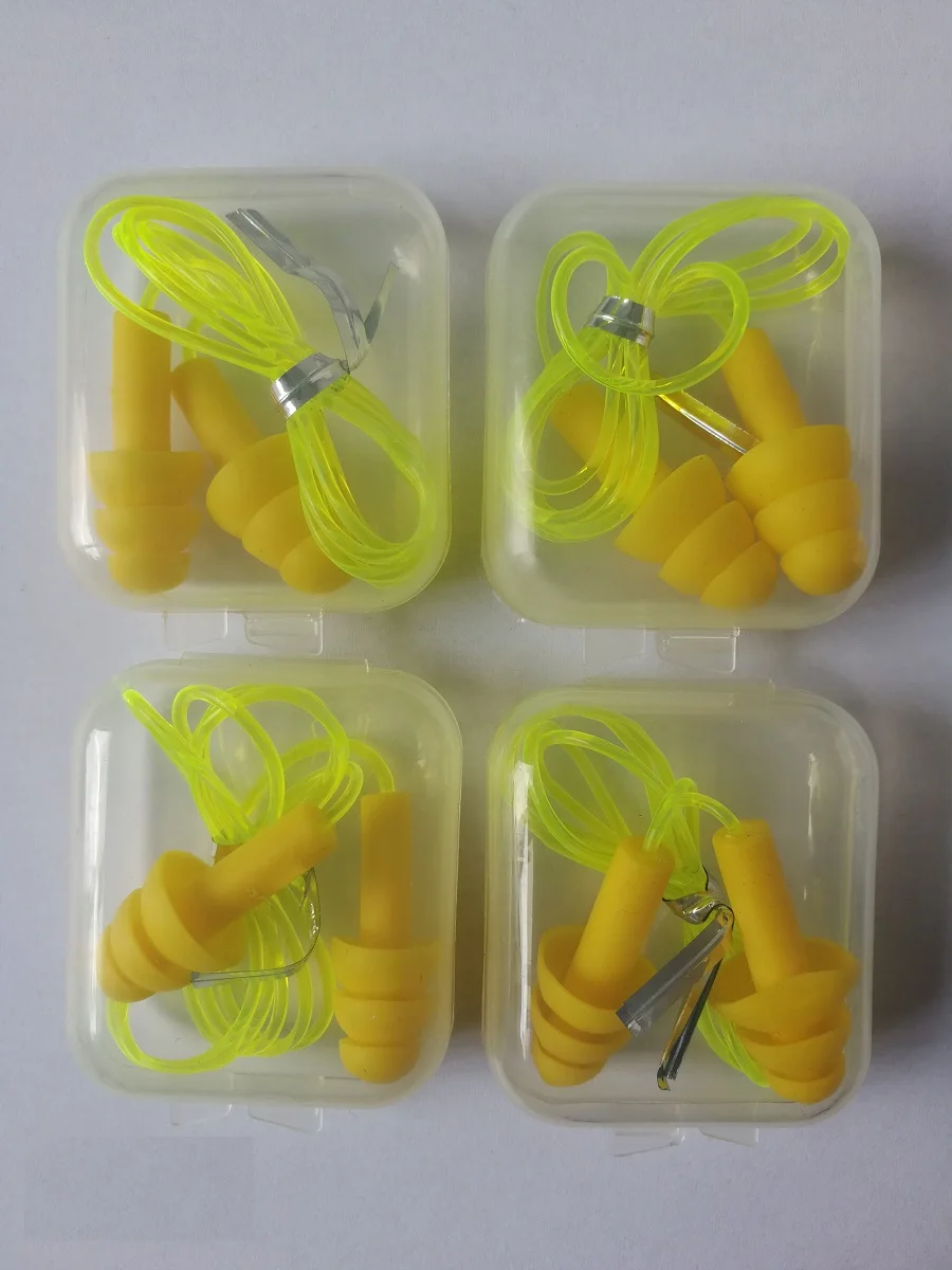 4pieces box-packed comfort earplugs noise reduction silicone Soft Ear Plugs PVC rope Earplugs Protective for Swimming for sleep