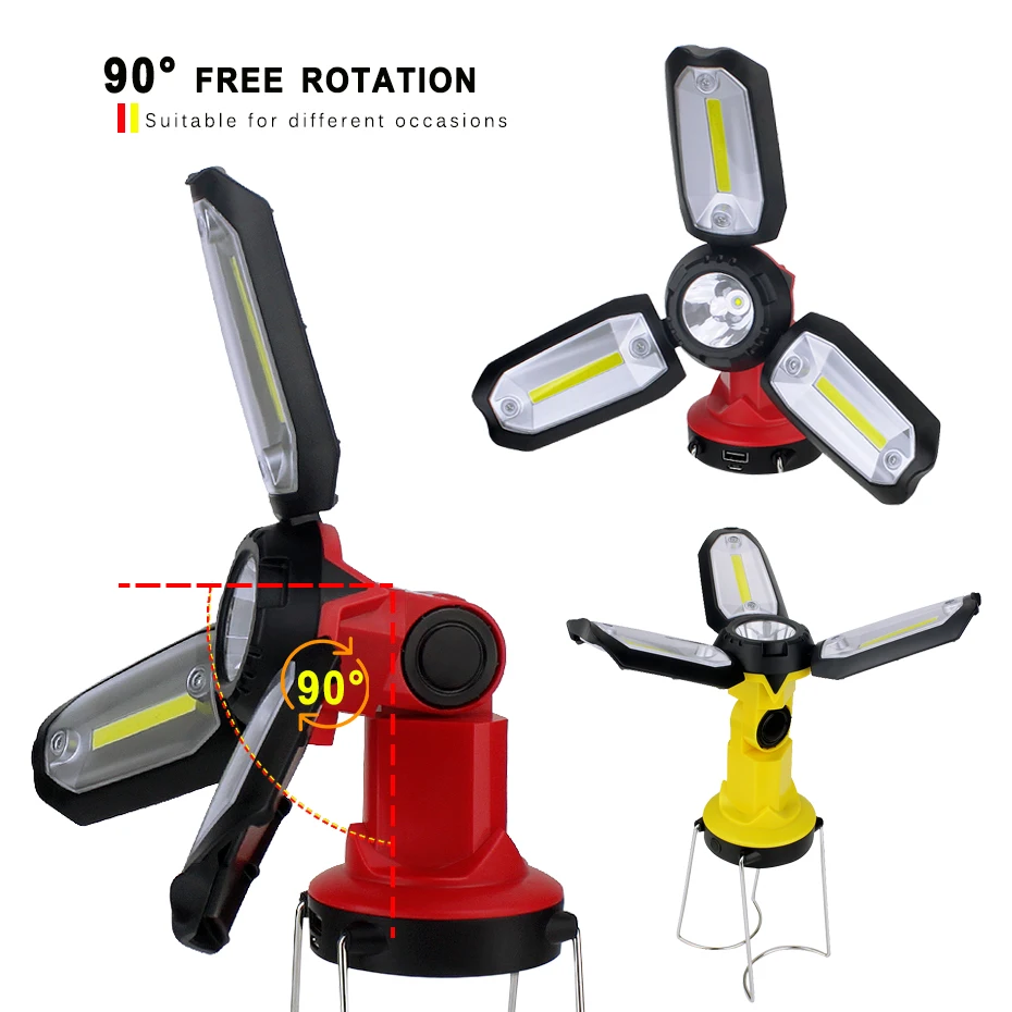 Multifunction Rechargeable COB Work light LED Flashlight Camping Portable Lantern 6 Modes Deformable Fancy Lighting USB Cable