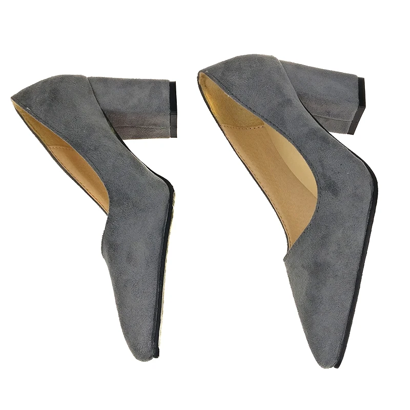 Aphixta-zapatos de tacón cuadrado para mujer, calzado de punta estrecha, de cuero aterciopelado, color gris, talla grande 47 48 50