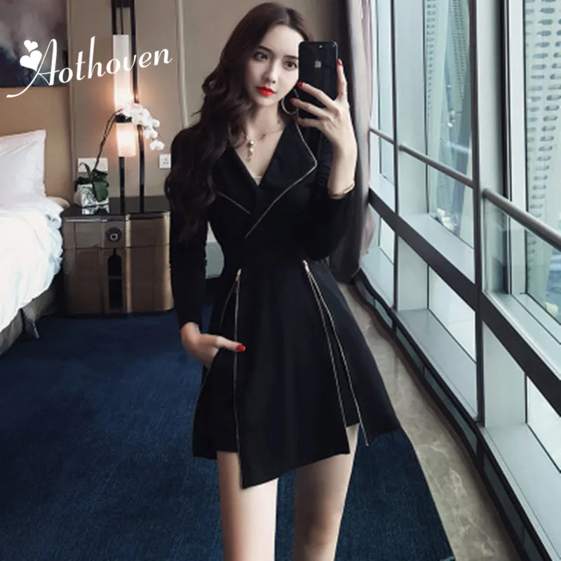

2 Piece Set Autumn Bandage Black Turn-down Collar Long Sleeve Casual Dress and Club Mini Shorts Two Piece Set Women Suit Vestido