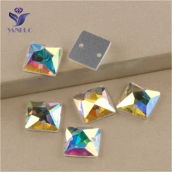 YANRUO 2308TH All Sizes AB Square Rhinestones Glass Sew On Crystals Flat Back DIY Strass Sewing Stones For Crafts