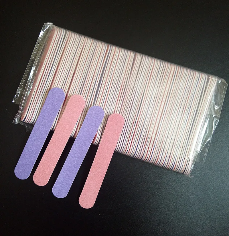 2019 New! 100pcs double color 85mm nail files Pink&Purple wood Nail File 180/240 Disposable Manicure Tools.