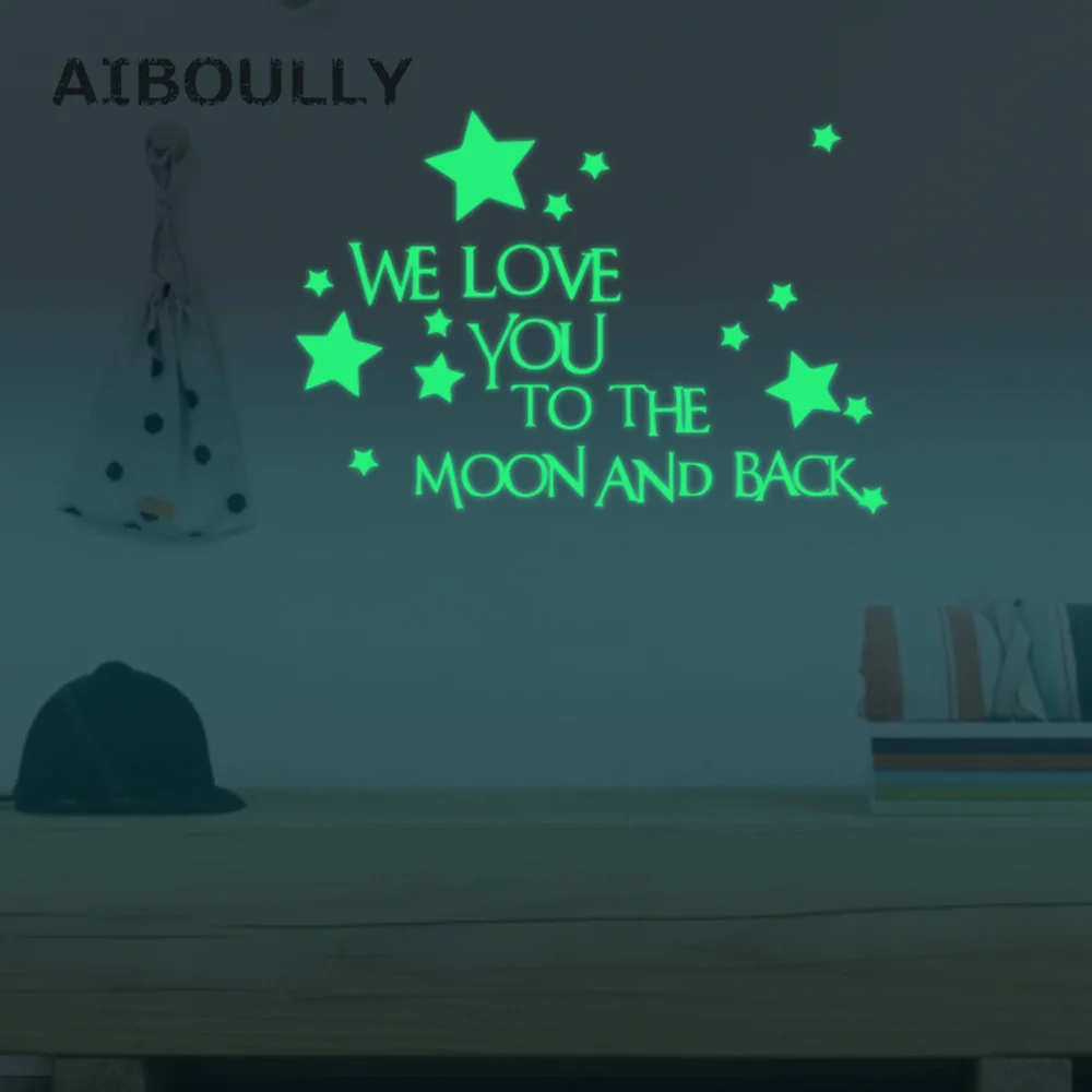 We Love You To The Moon And Back Stars Luminous Glow In The Dark Romantic Wall Decoration Bedroom Kid Room Party Dormitory Decor