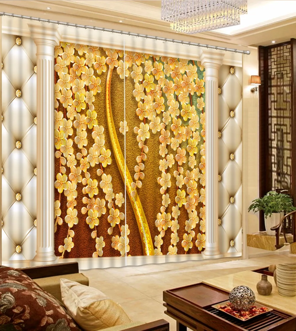 

Yellow curtains roman 3D Curtain Luxury Blackout Window Curtain Living Room stereoscopic curtains