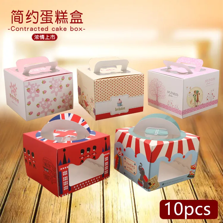 10 Pcs Circus Series Portable Cake Box, Double Buckle Window Paper Box,Gift Packaging Boxes for Cupcakes,Candy and Biscuit