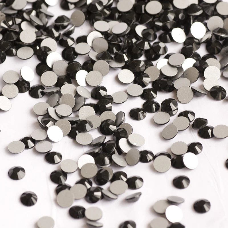 YANRUO 2028NoHF All Sizes Jet Non Hotfix Flatback Glass Stones Crystal Glue On Black Rhinestones Strass For Nail Art