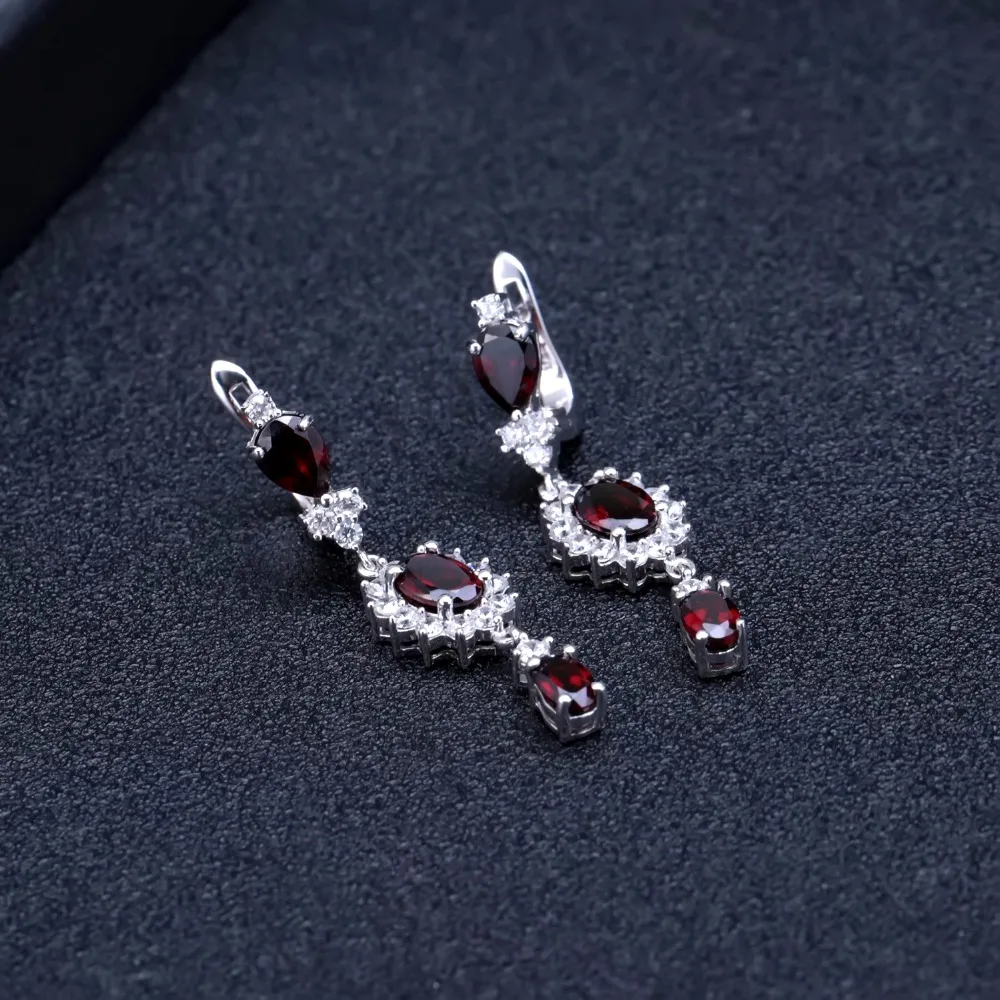 GEM\'S BALLET 925 Sterling Silver Vintage Flower Earrings 4.88Ct Natural Red Garnet Gemstone Drop Earrings for Women Fine Jewelry