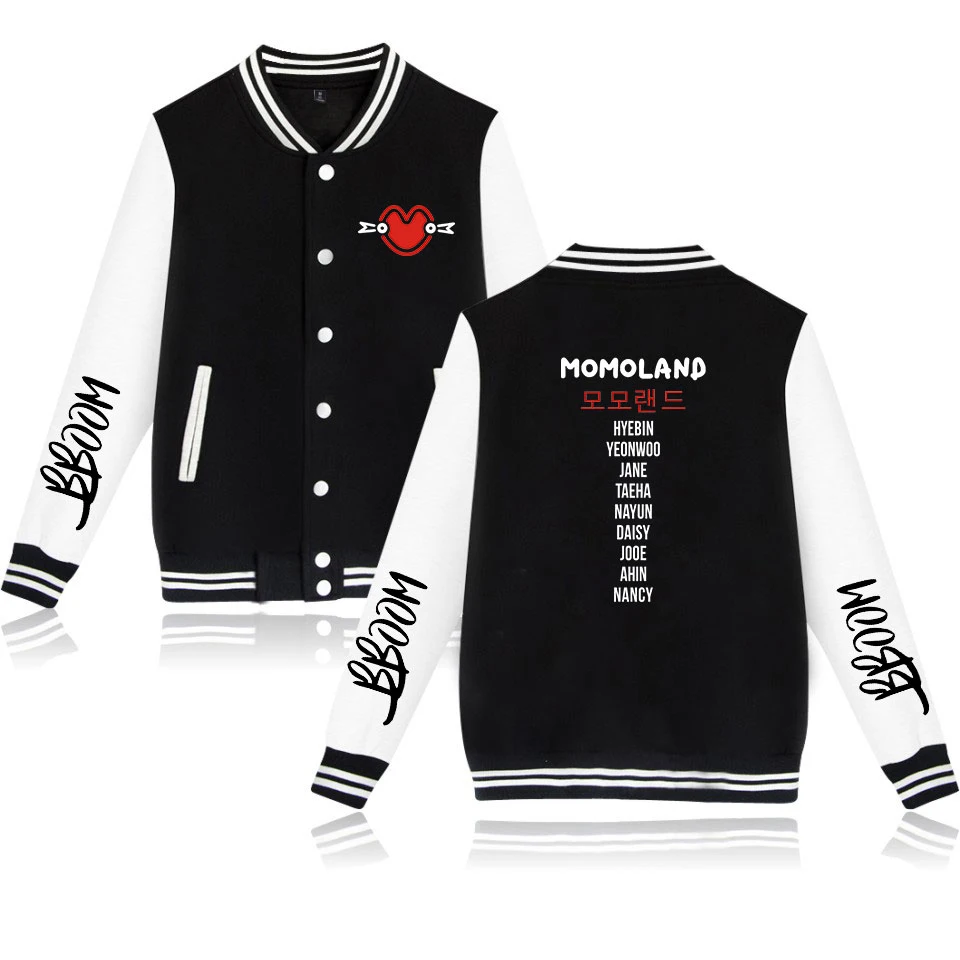 Fashion Kpop MOMOLAND Printed Pocket Button Baseball Jacket Men Women Hoodie Sweatshirts Coat Casual Long Sleeve Hoodies Jackets