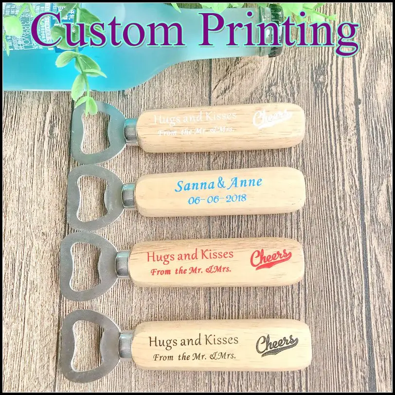 40PCS Personalization Wedding Favors Stainless Steel Wine Bottle Opener with Custom Printing Wood Handle Promotional Gift