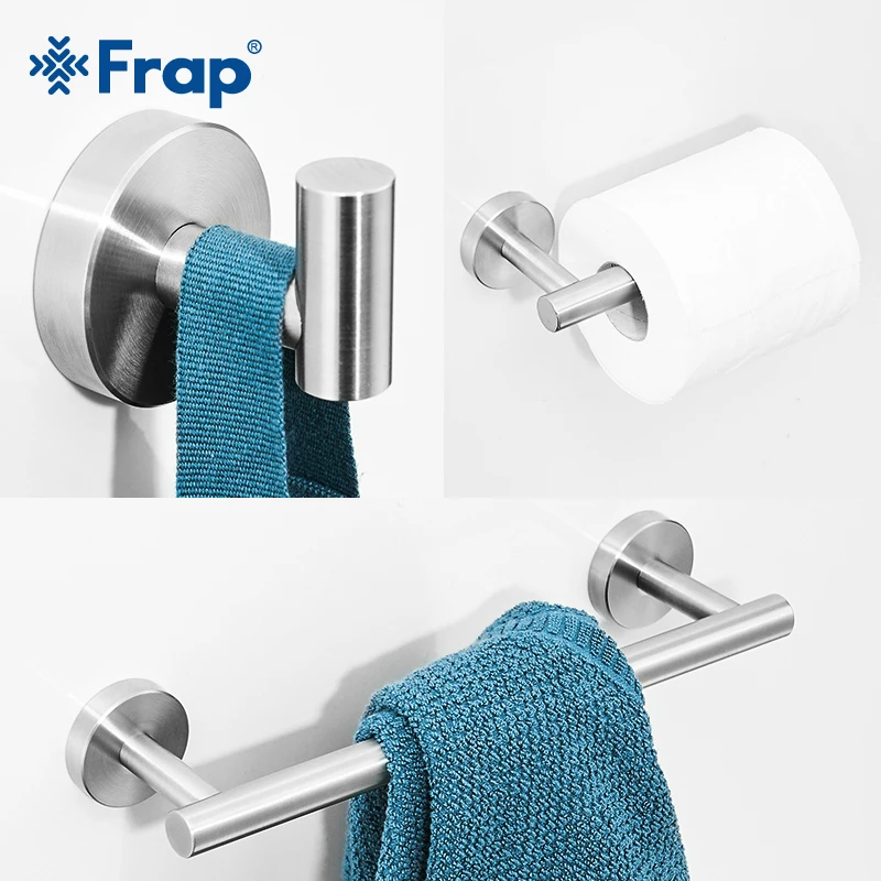 Frap Stainless Steel Silver Bathroom Hardware Set Towel Rack Toilet Paper Holder Towel Bar Hook Bathroom Accessories Y38124