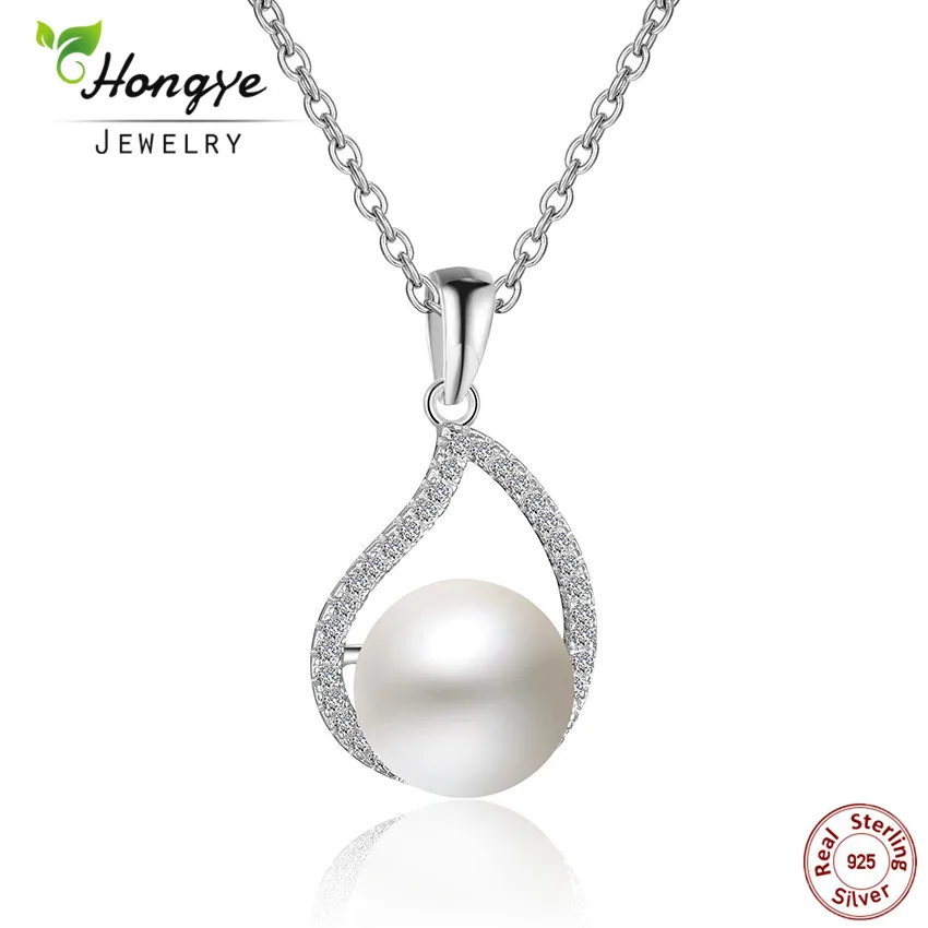 

Hongye Natural Freshwater Pearl Necklace Waterdrop Real Pearl 925 Silver Choker Fashion Women Jewelry Bridal Pendant Girls Gift