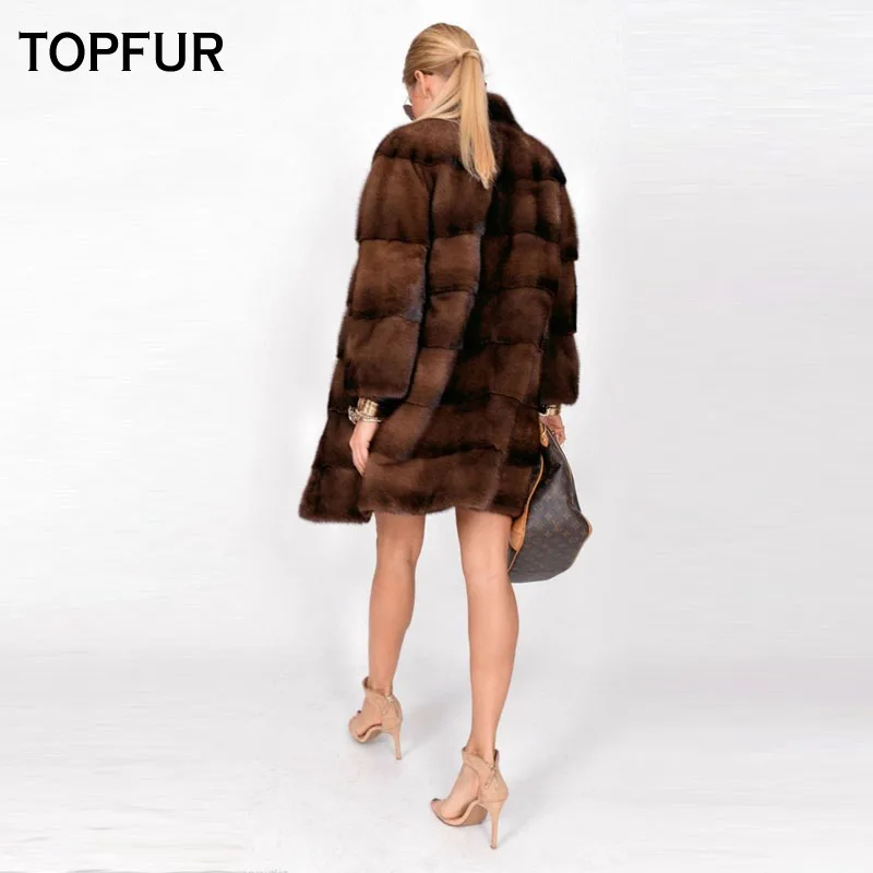 TOPFUR Real Fur Coat Women Winter Brown Jacket With Collar Real Mink Fur Coat With Collar Genuine Leather Jacket Women Plus Size