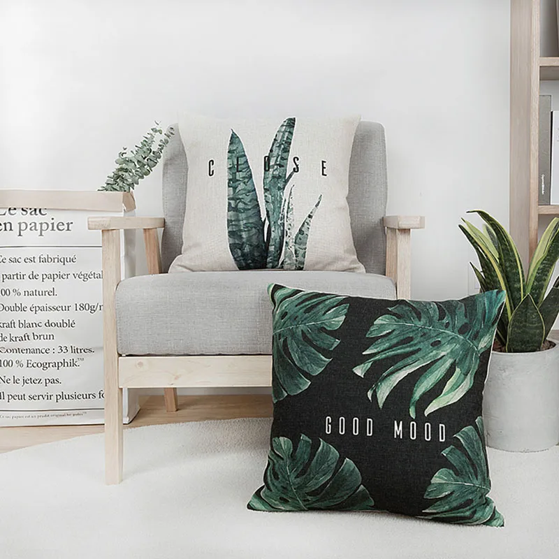 Cotton Linen Cushion Cover Pillow Case Green Leaves Topical Plants Cactus For Sofa Seat Home Decorative 45*45cm Pillow Cover