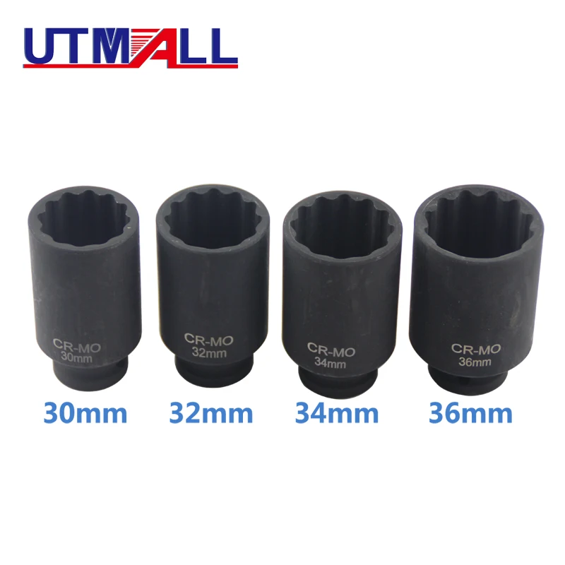 

4 Size 1/2"DR 12 Point Impact Socket Spindle Axle Nut Socket Hub Axle Nuts Removing Installing Tool 30mm 32mm 34mm 36mm