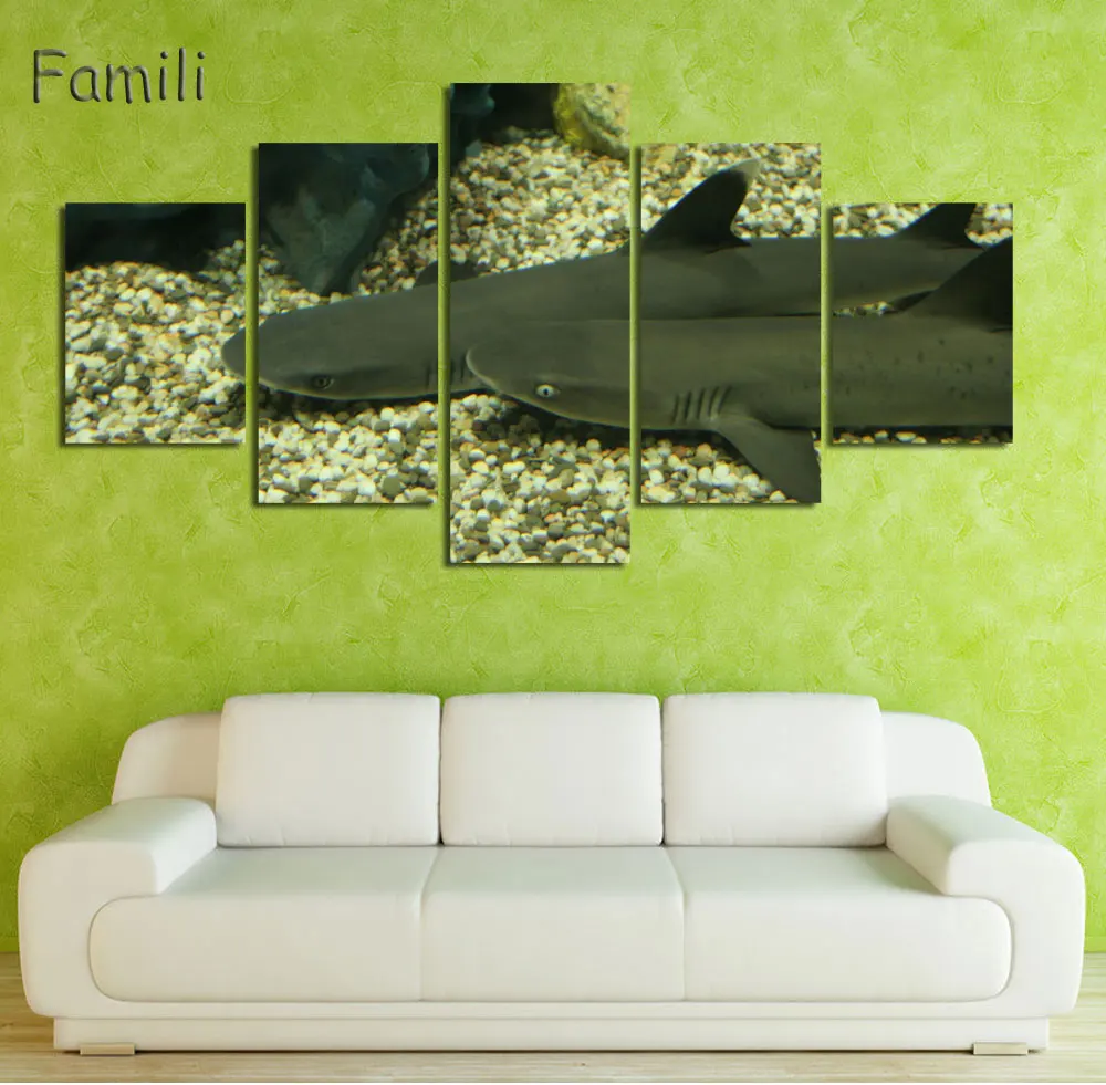 

Kids Baby Room Decor Poster Animation Film Shark Poster Pictures Printed 5 Panel Canvas Home Decor For Walls,wall art canvas