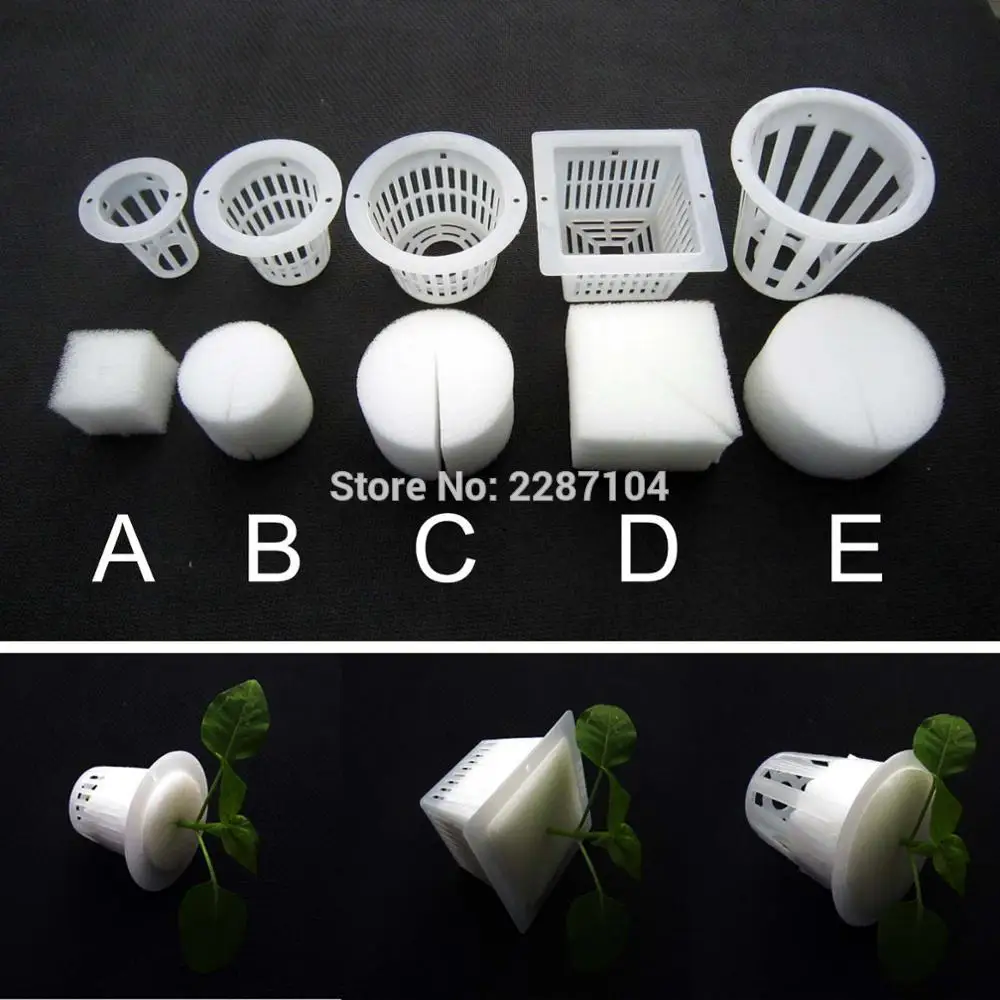 10pcs White Mesh Pot Net Cup Basket + Clone Collar Foam Insert Hydroponic Aeroponic Vegetable Plant Grow Seed Germinate 5 size