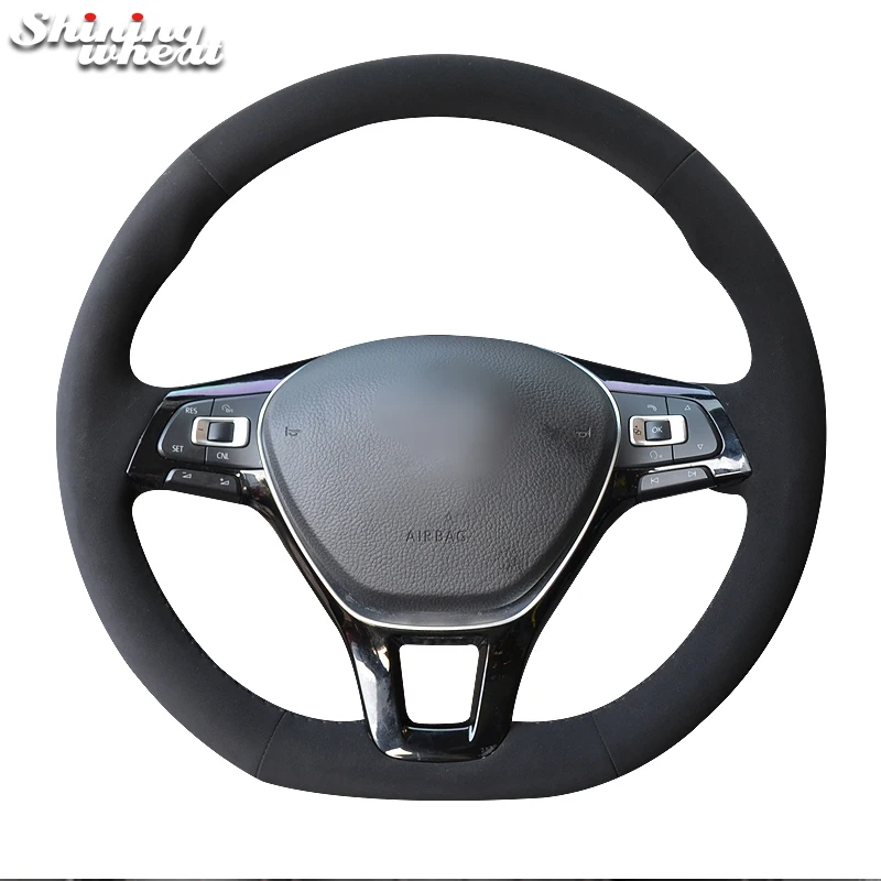 Shining wheat Black Suede Black Thread Steering Wheel Cover for Volkswagen VW Passat B8 Golf 7 Mk7 New Polo Jetta