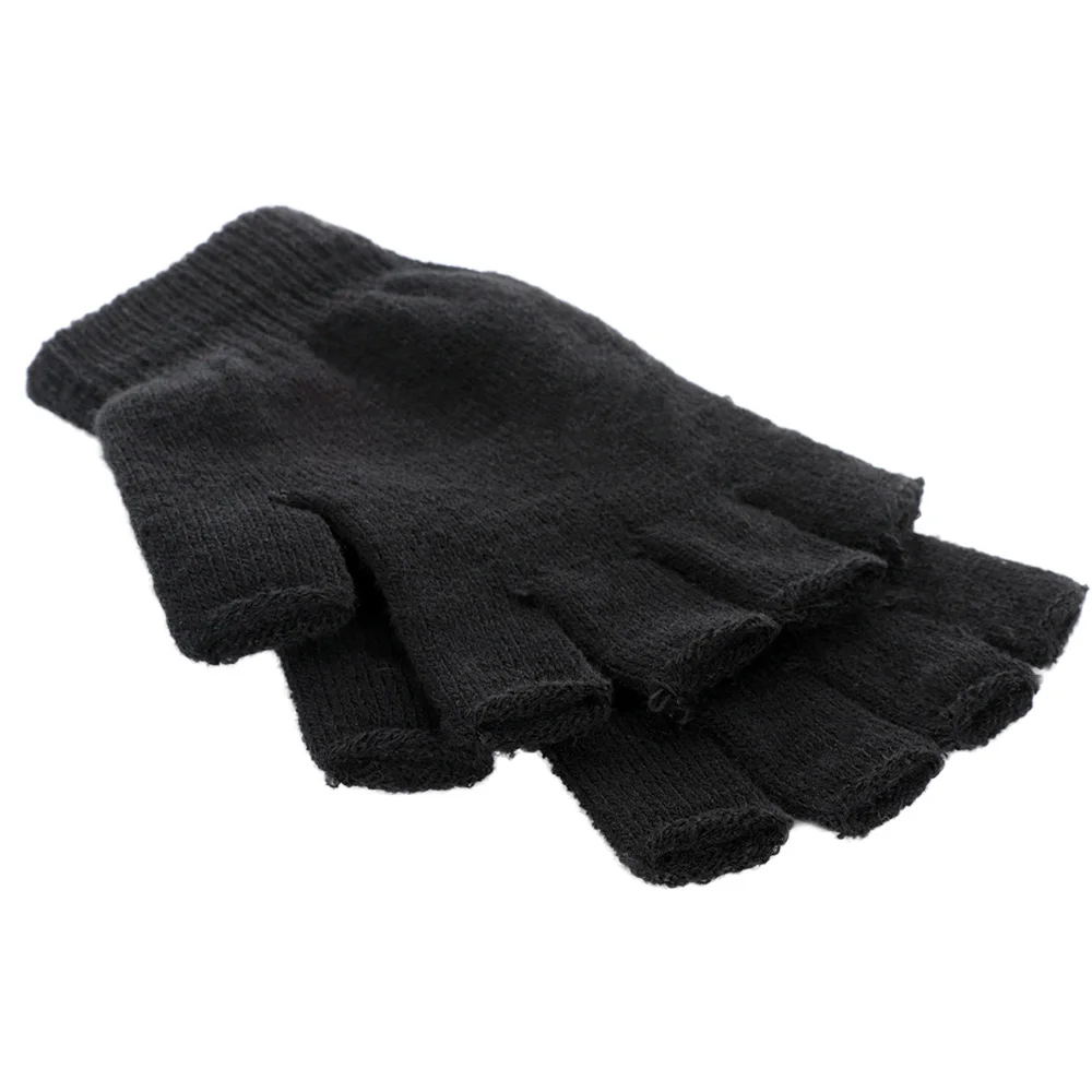 New Men Black Knitted Fingerless Gloves Autumn Winter Outdoor Stretch Elastic Warm Half Finger Cycling Gloves