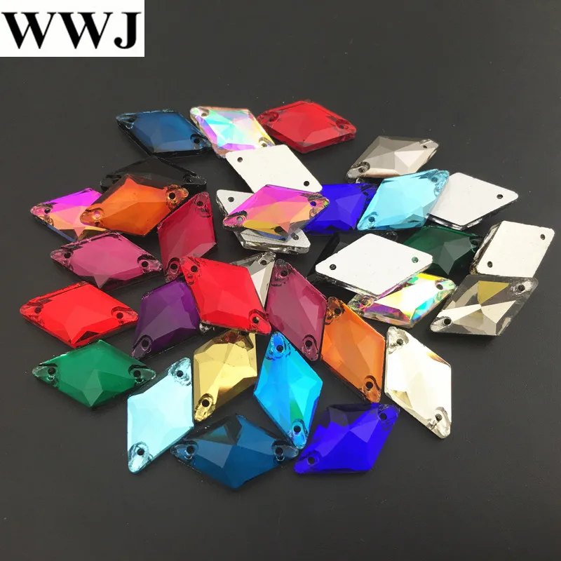 11x19mm Glass Crystal Rhombus Sew On Stone AB,Siam Red, Color Flatback 2 holes Sewing Jewelry Beads