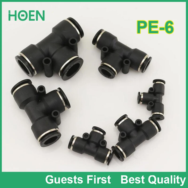 

100pcs High Quality blue color PE6 6mm tee fitting Pneumatic quick jiont connector push in tube fittings PE-4 PE-6 PE-8 PE-10