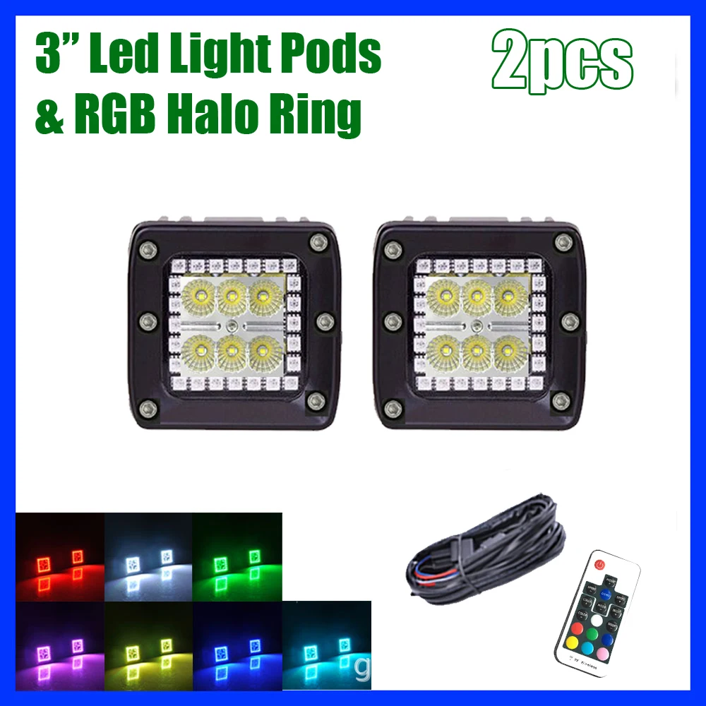 Pair 24W Led Work Light Flood Beam 3x3