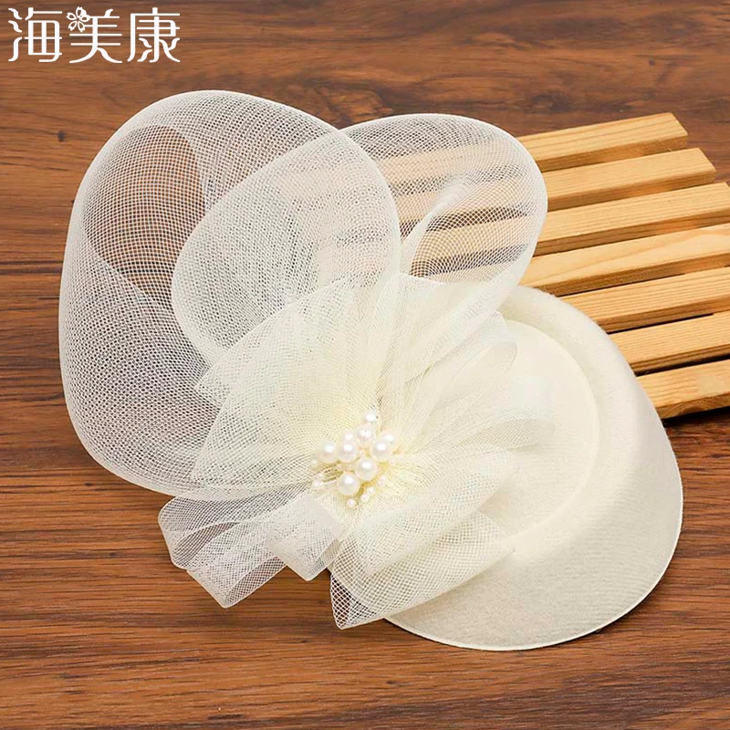 Haimeikang Women Chic Fascinator Hat Cocktail Wedding Party Church Headpiece Fashion Headwear Feather Hair Accessories Bride