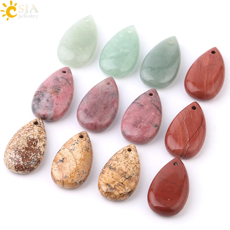 CSJA Water Drop Shape Natural Stones Pendant Reiki Healing Beads Only Pendants Fit for DIY Necklace Women Men Jewelry  F931