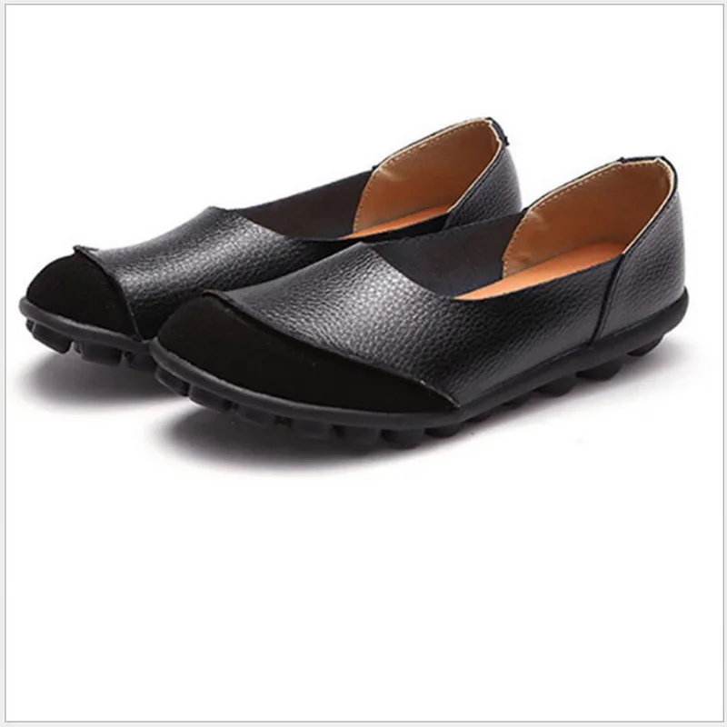 Genuine Leather Flat Shoes Casual Slip on Loafers Ladies Shallow Casual Basic Ballet Flats Shoes(35-43)