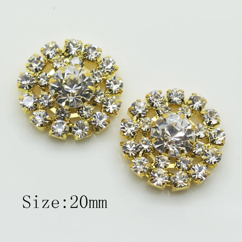 Present Hot 50PCS Gold 20MM Round Rock Crystal Buttons DIY For Tapes Accessories Wedding Jewelry Buckles Diamante Cryustal