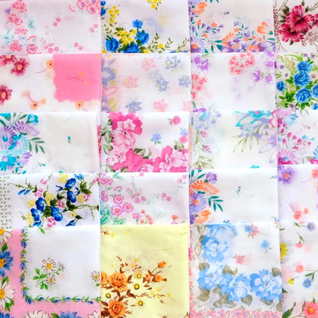 Pack of 10 Woman Floral Handkerchiefs Portable Camping Traveling Square Hankies Festival Present Pattern Random