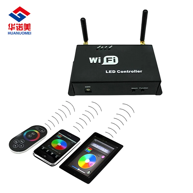 

WF100 Single Point LED WiFi Controller Dimmer; WiFi LED Dimmers Controller, DC5-24V input; Output current: 4A*3channels