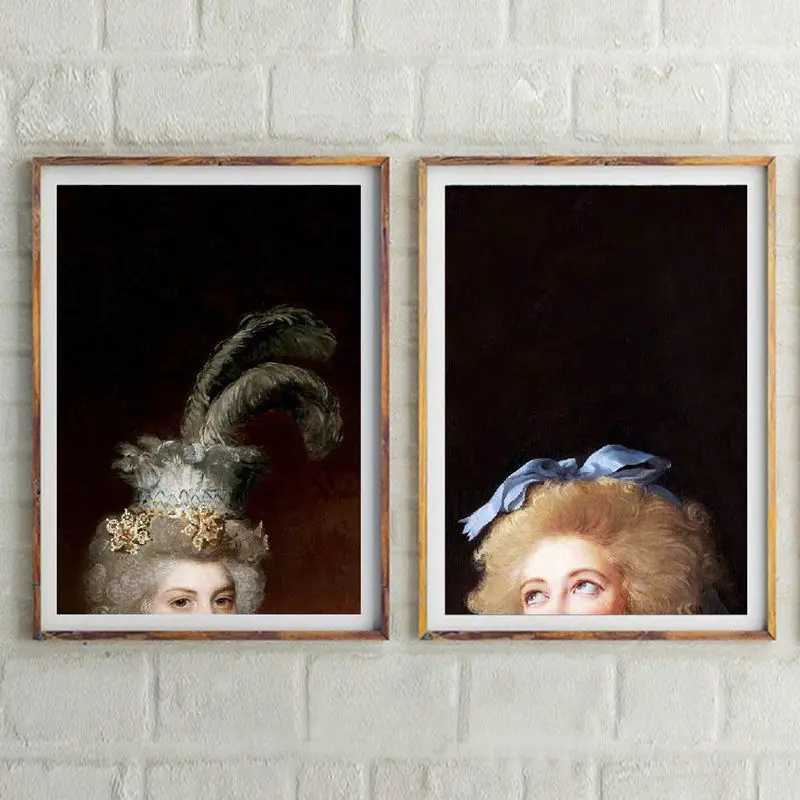 Antique Oil Painting Woman Portrait Canvas Art Print , Vintage Altered Portrait Canvas Painting Wall Picture Home Room Art Decor