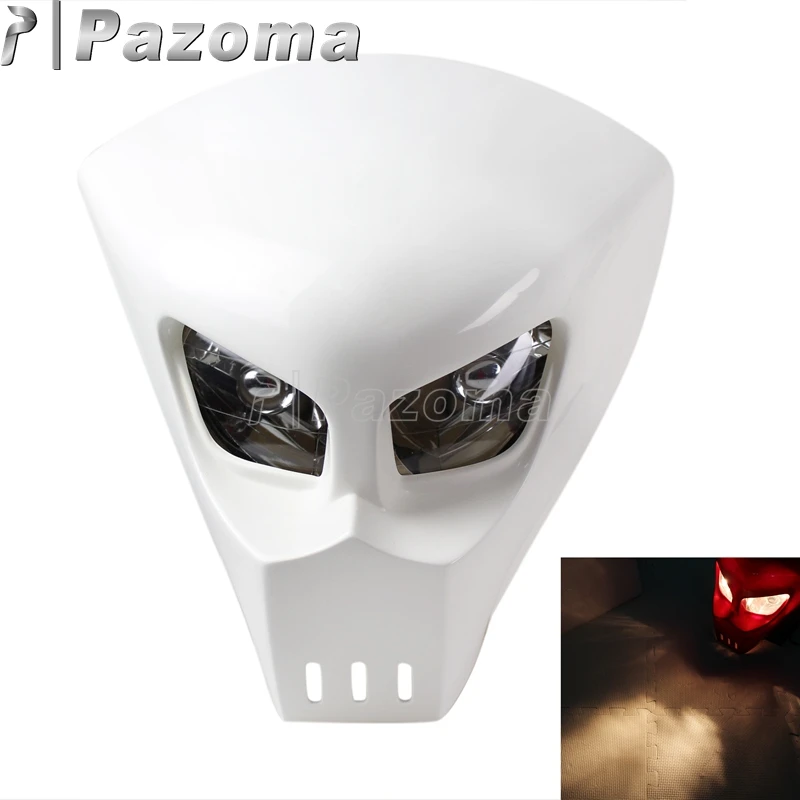 White Motorcycle Skull Front Headlight Streetfighter Custom Street Bike Headlight Mask Fairing for Kawasaki Suzuki Chopper Honda